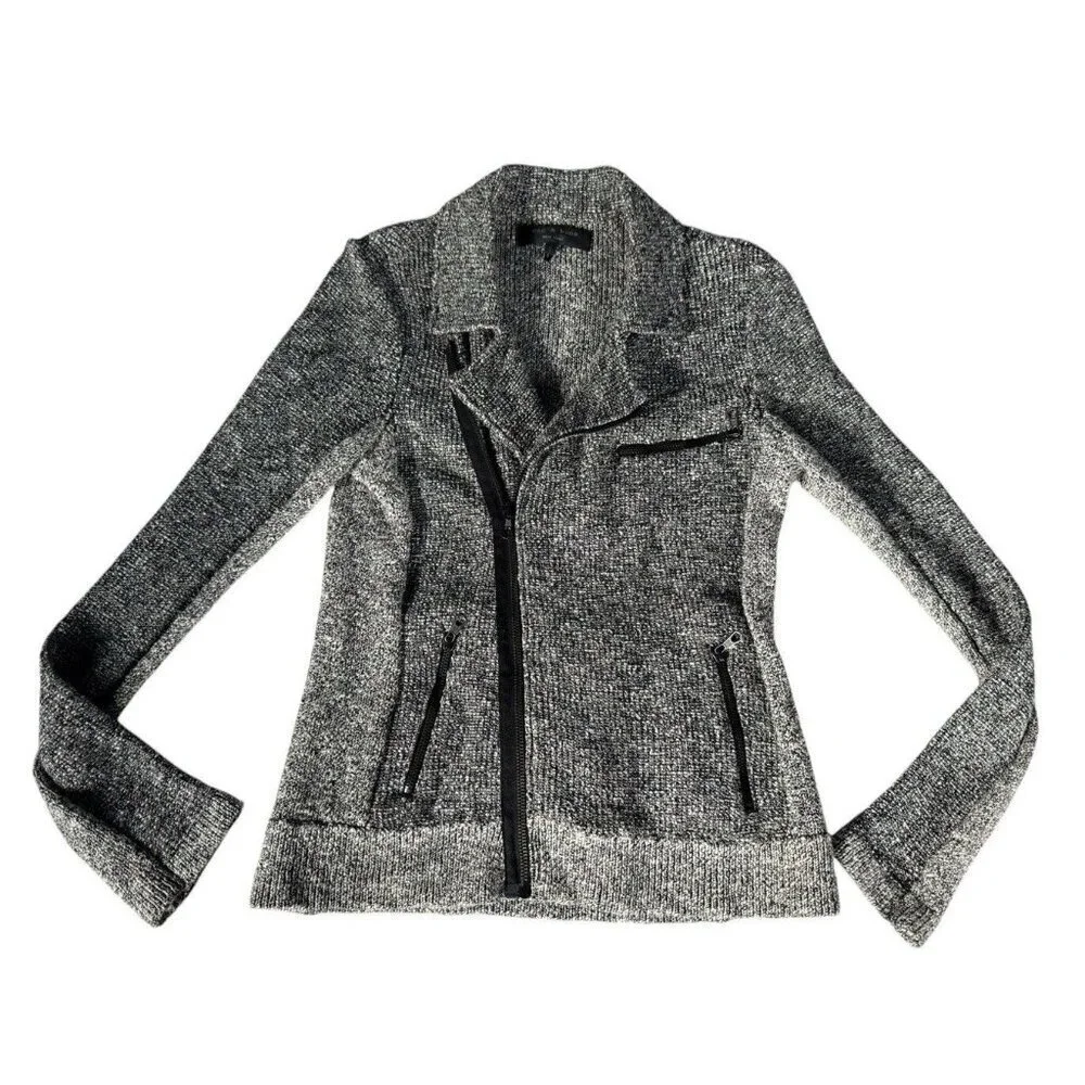 Rag & Bone Hart Tweed Biker Moto Black White Asymmetric Zip Knit Pockets S